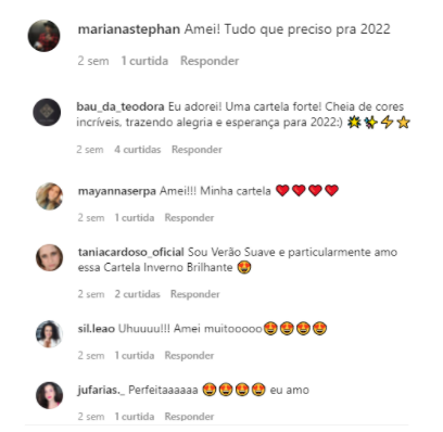 comentários do instagram sobre a cartela do ano de 2022 inverno brilhante