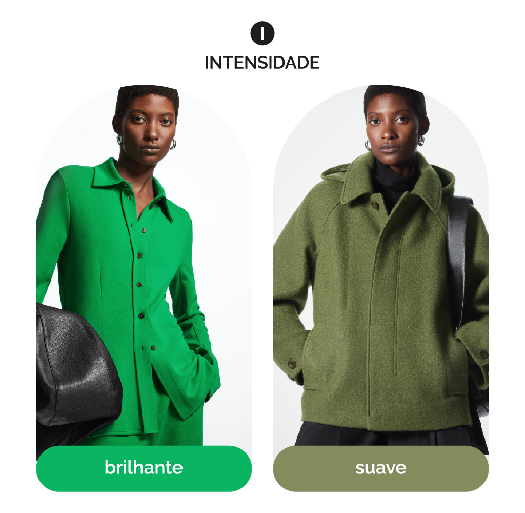 intensidade do verde: brilhante e suave