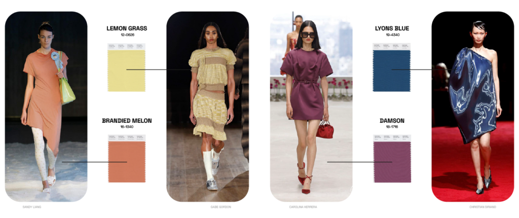 cores Outono/Inverno 2025/26: lemon grass, branded melon, lyons blue e damson