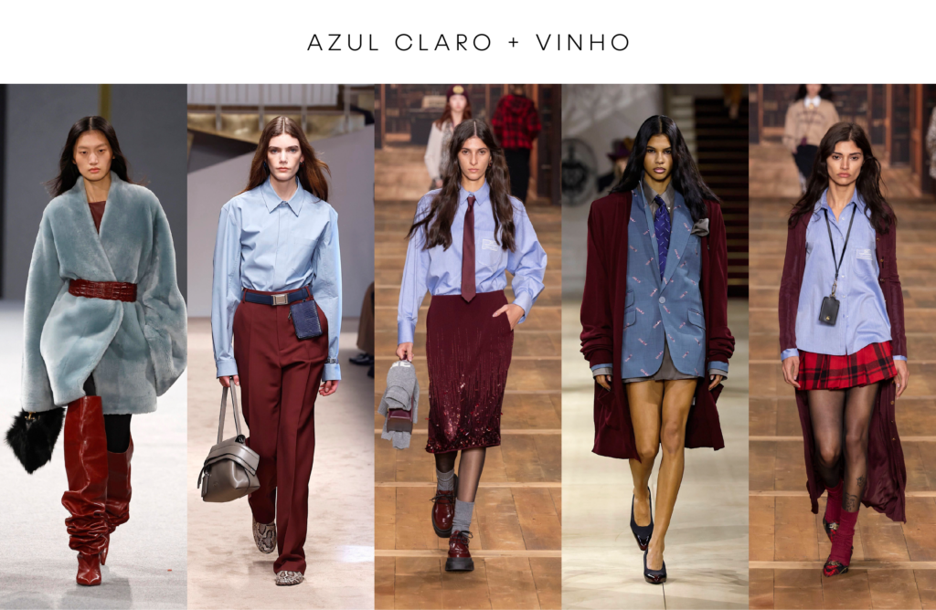 Combinação de cores para usar no outono: azul claro + vinho